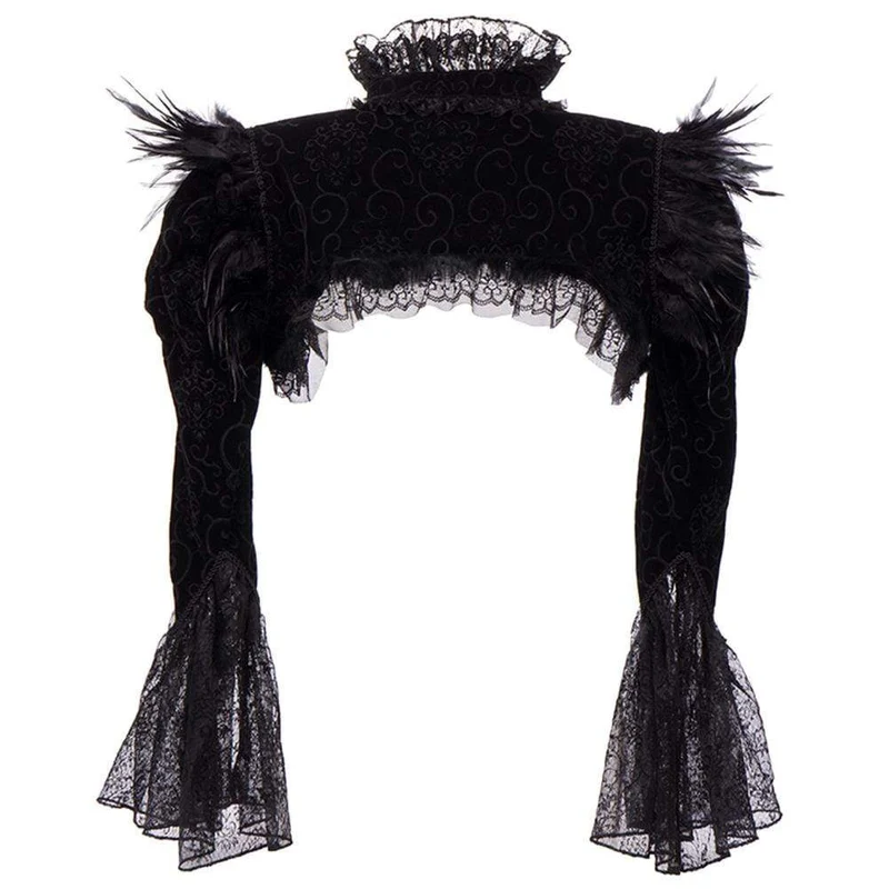 Damen Gothic Lace Flare Ärmel Umhänge mit Feder