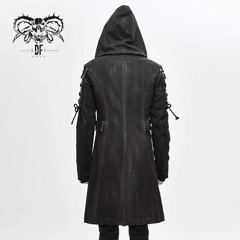 Herren Punk Hooded Zipper Schnür Wintermäntel
