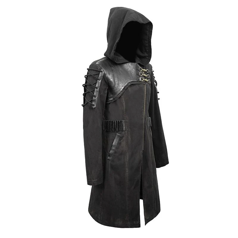 Herren Punk Hooded Zipper Schnür Wintermäntel
