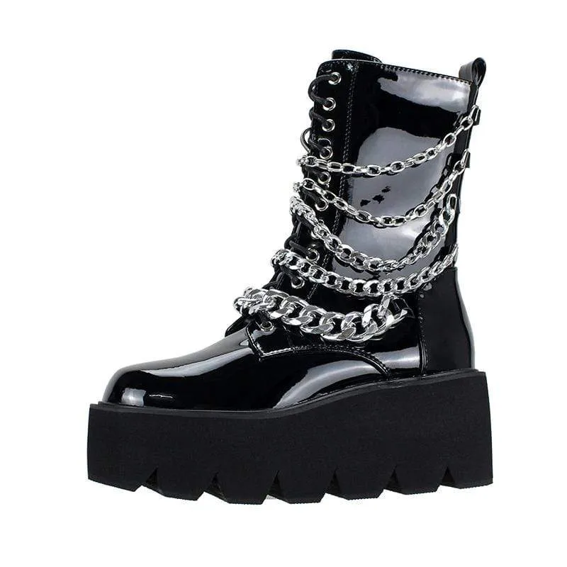 Gothic Punk Lacklederstiefel für Damen mit Kette