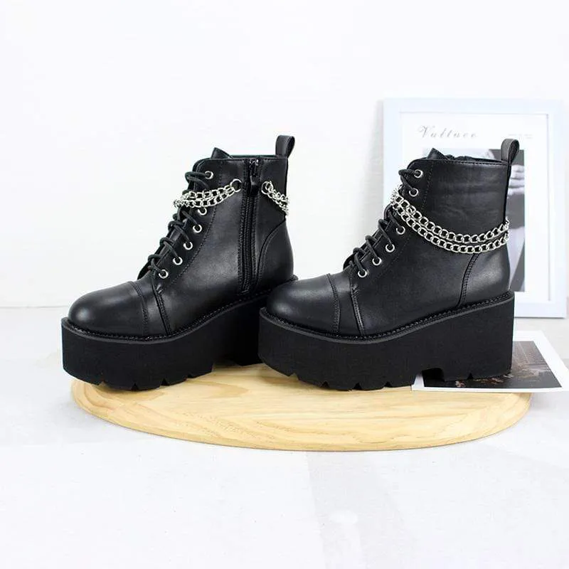 Damen Gothic Punk Zipper Chain Plateaustiefel