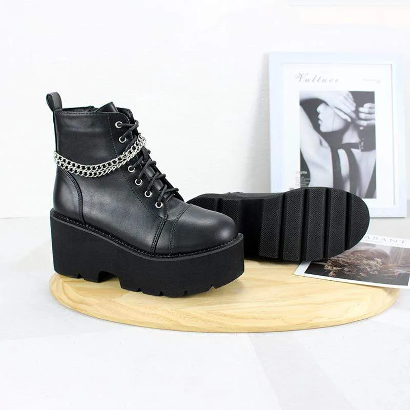 Damen Gothic Punk Zipper Chain Plateaustiefel