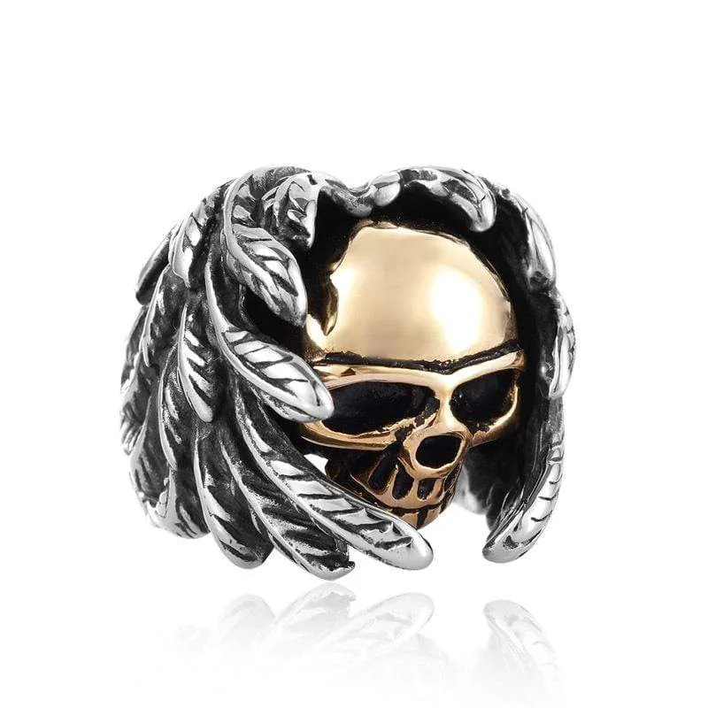 Herren Punk Feather Skulls Ringe