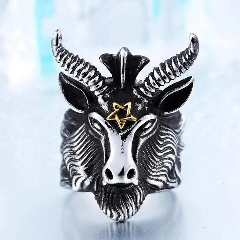 Herren Punk Pentagramm Satan RAMS Ringe