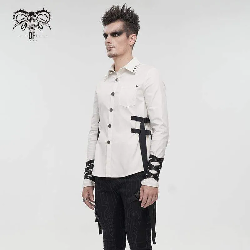 Herren Gothic Schnallen Splice Shirt Weiß