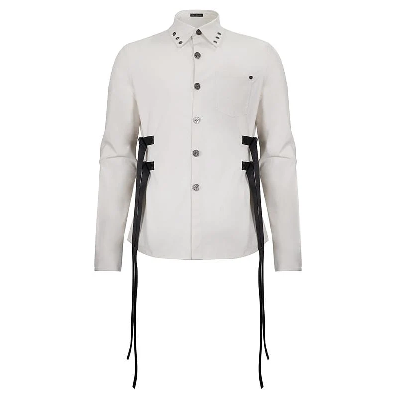 Herren Gothic Schnallen Splice Shirt Weiß