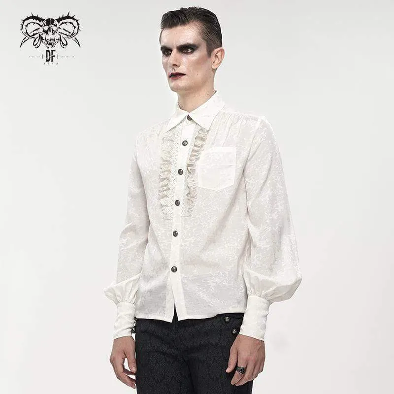 Herren Gothic Puffärmeliges Spitzenspleißhemd Weiß