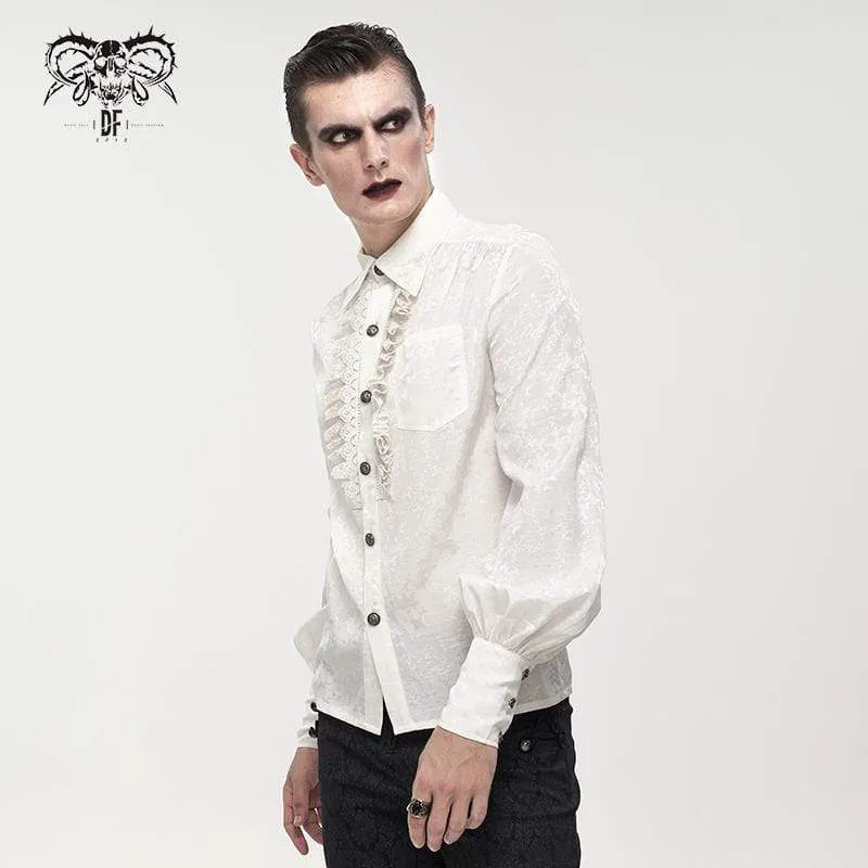 Herren Gothic Puffärmeliges Spitzenspleißhemd Weiß