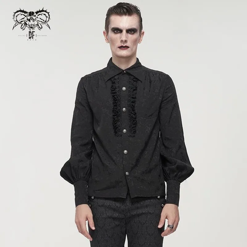 Herren Gothic Puffärmeliges Spitzenspleißhemd Schwarz