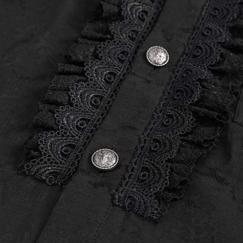 Herren Gothic Puffärmeliges Spitzenspleißhemd Schwarz