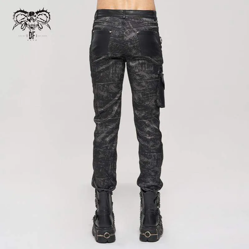 Herren Gothic Faux Leather Splice Multi-Pocket-Hose