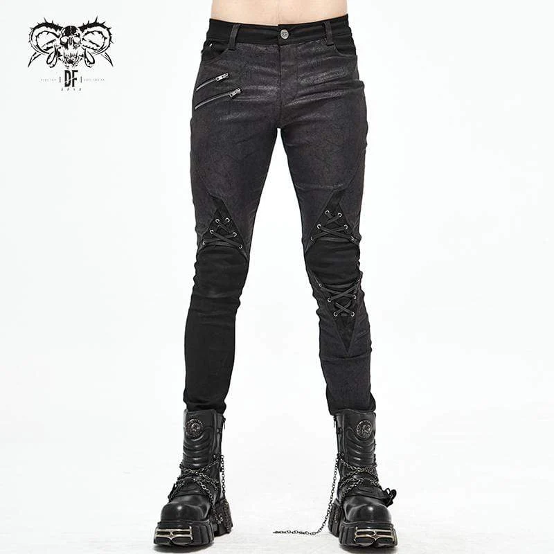 Herren Gothic-Schnürhose mit seitlichem Reißverschluss in Schwarz