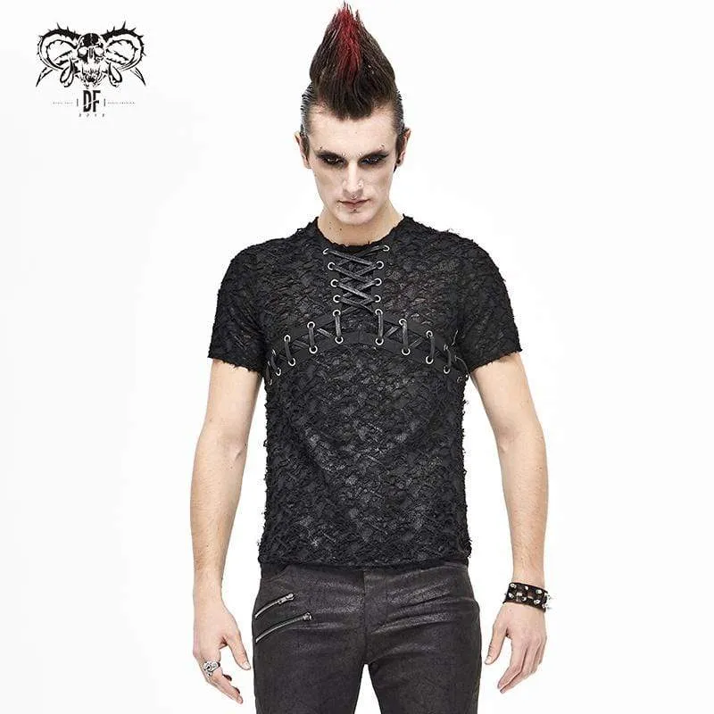 Herren Gothic Lace-Up Lace Kurzarmhemden