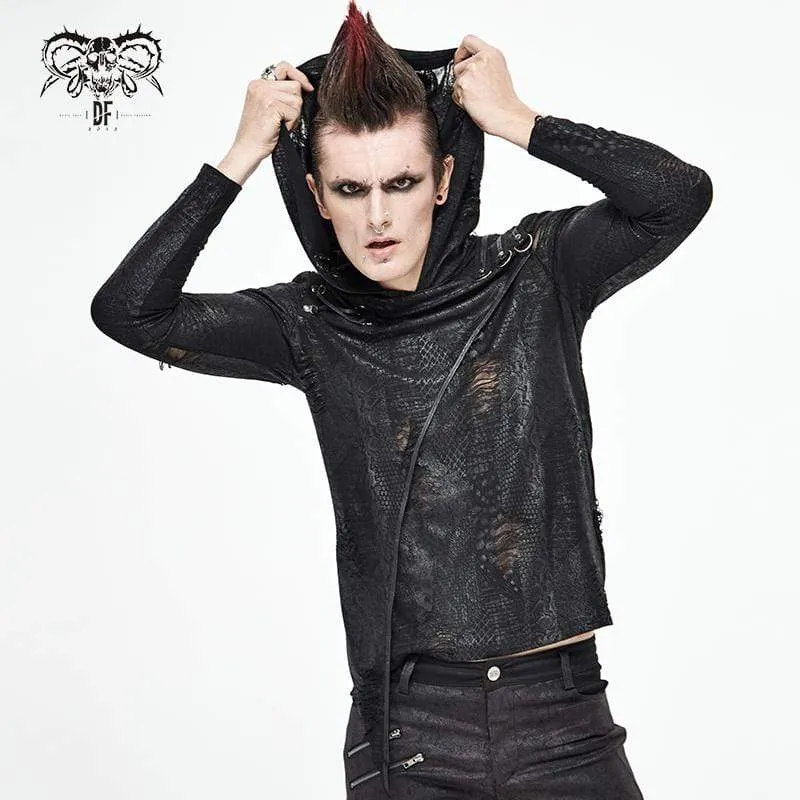 Herren Gothic Punk Unregelmäßige Ripped Black Hoodies