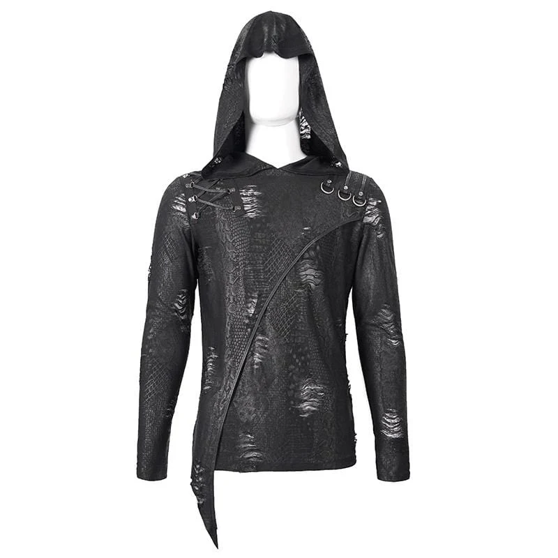 Herren Gothic Punk Unregelmäßige Ripped Black Hoodies