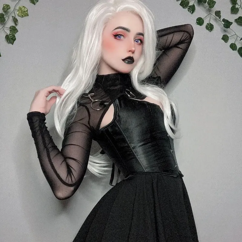Damen Gothic High-Collar Mesh Umhänge