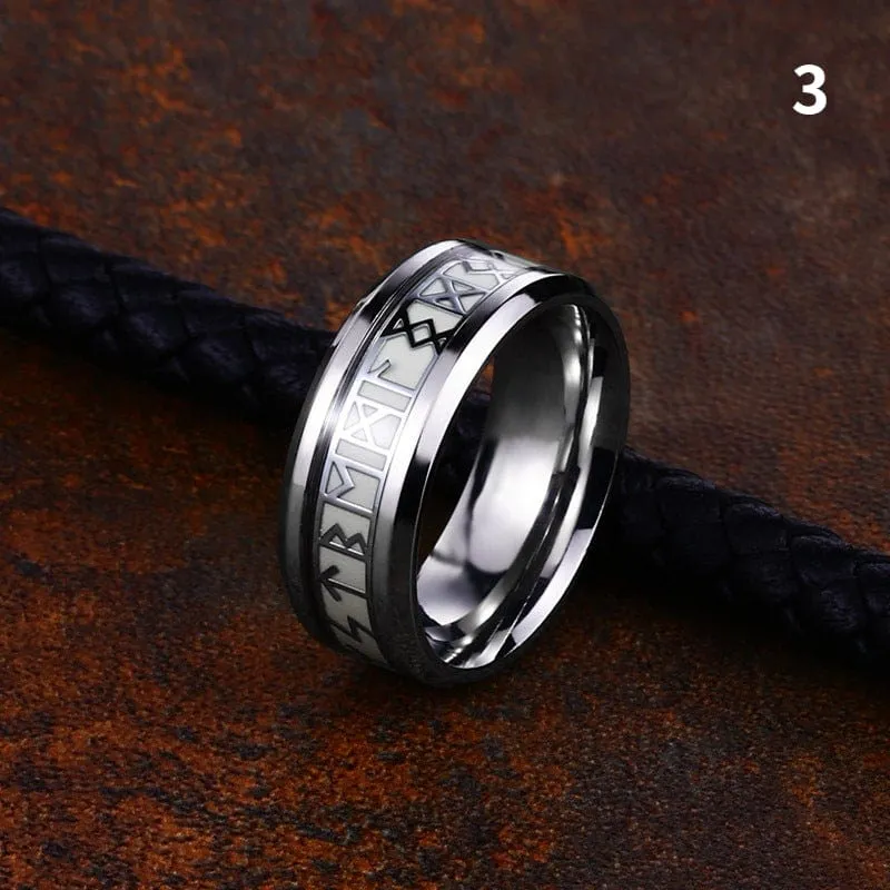 Herren Punk Wikinger Buchstabe geschnitzter leuchtender Ring