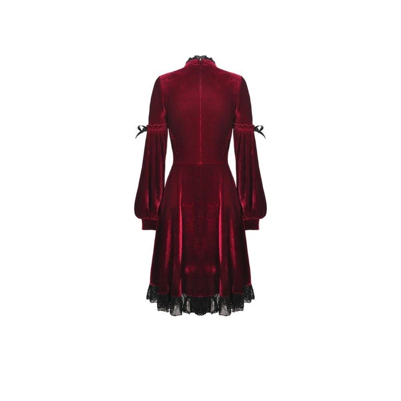 Damen Vintage Spitzenkragen Velet Kleider Rot