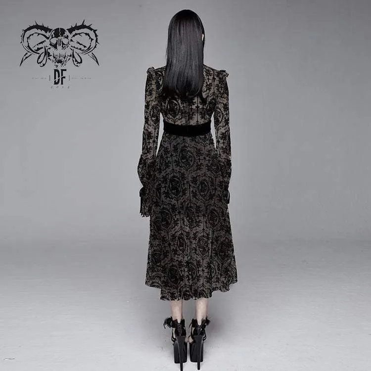 Frauen Goth Floral Lace Langarm Kleider