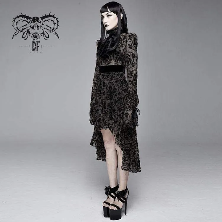 Frauen Goth Floral Lace Langarm Kleider