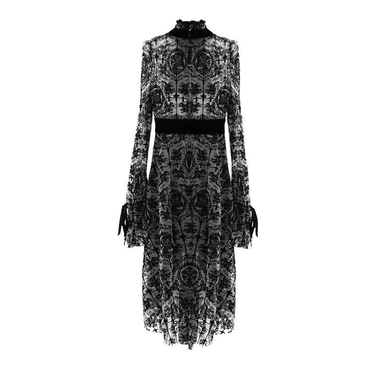 Frauen Goth Floral Lace Langarm Kleider
