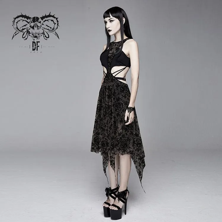 Frauen Goth aushöhlen unregelmäßigen Blumenkleid