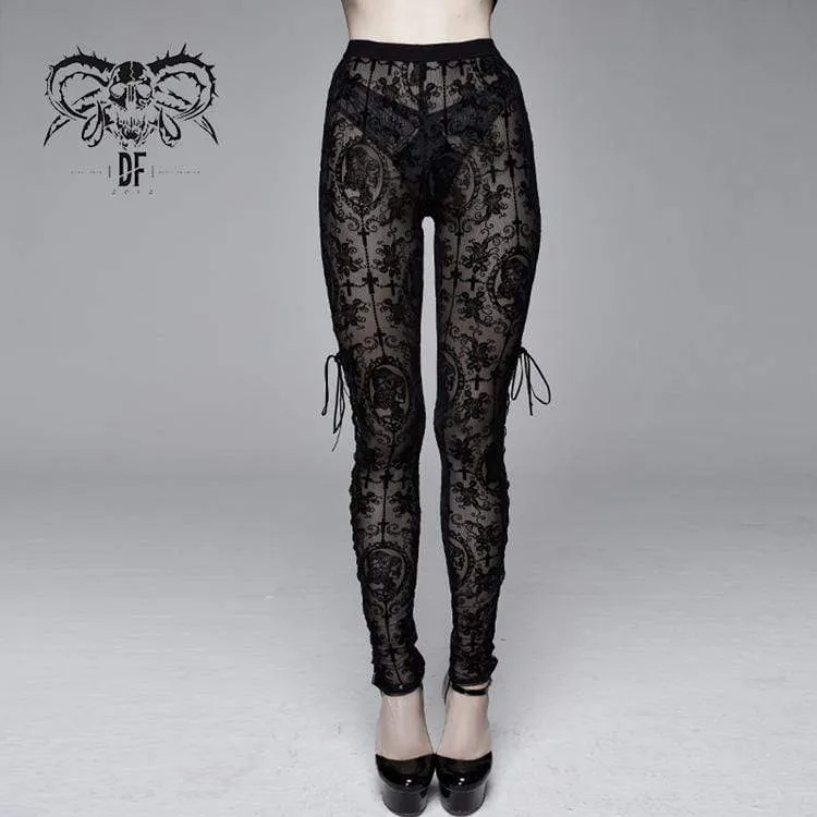 Damen Goth schiere floraler Spitze Leggings