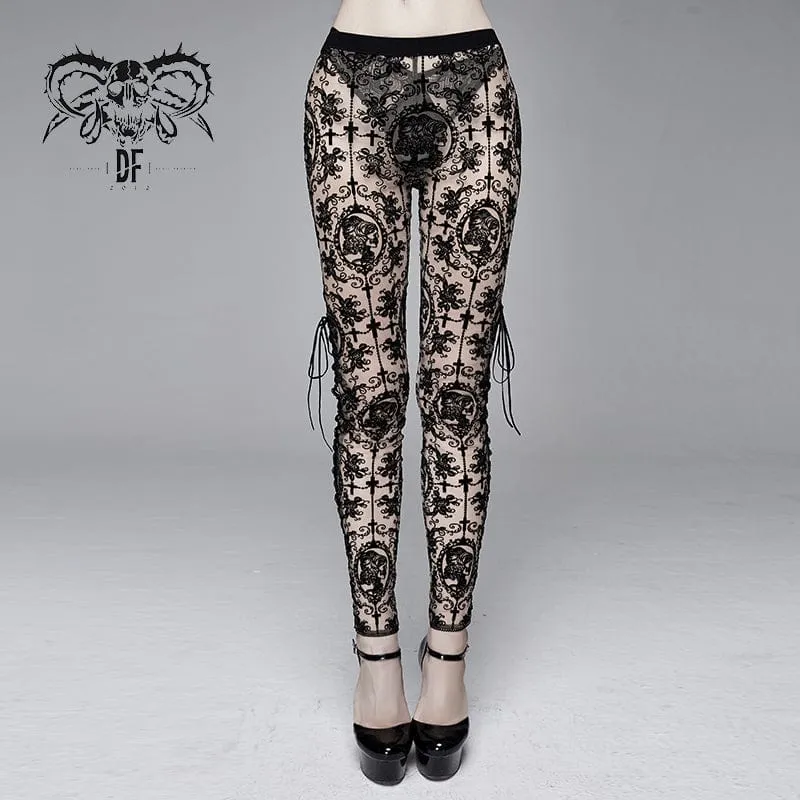 Damen Goth schiere floraler Spitze Leggings