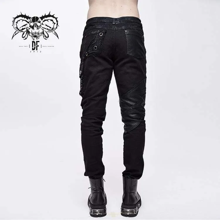 Herren Punk Nieten Straight-Leg Hose