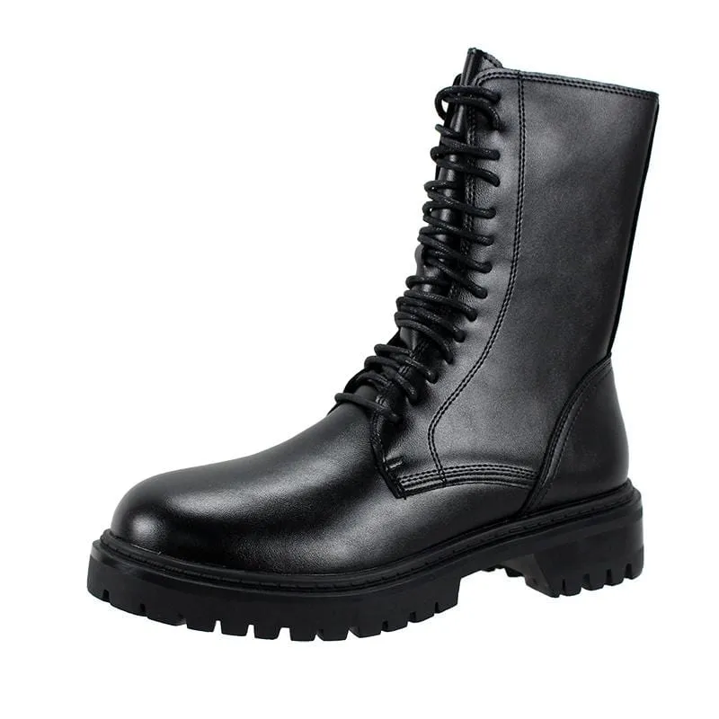 Damen Gothic Punk Lackleder Buskin Stiefel