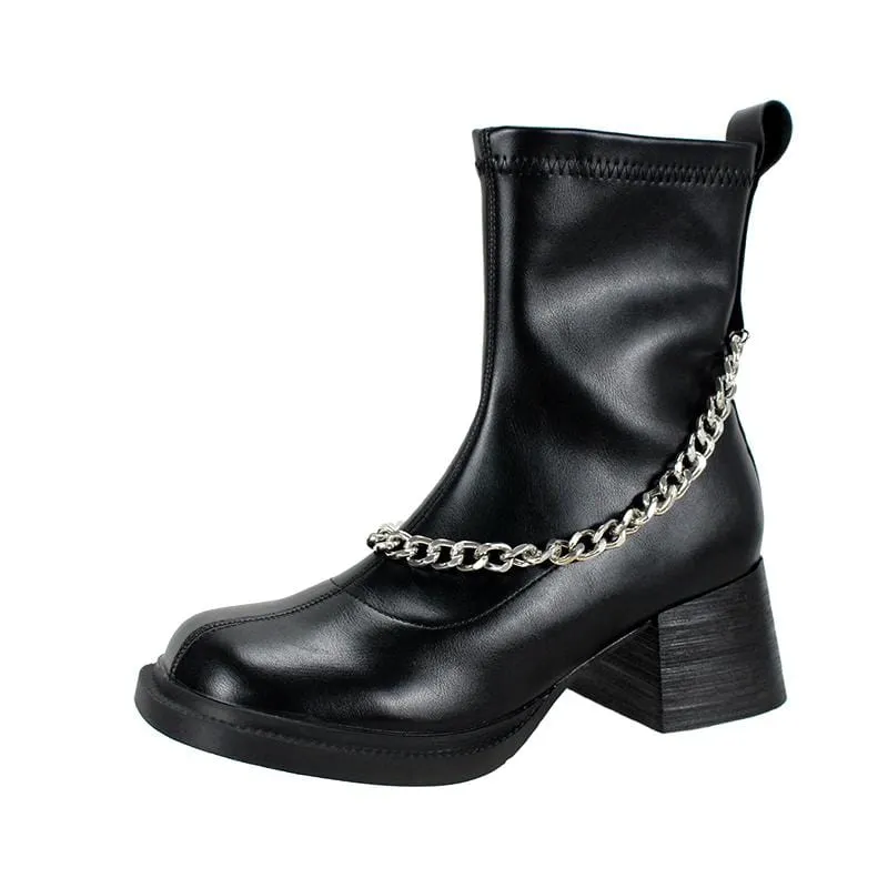Damen Gothic Punk Chain Wedge Chelsea Boots