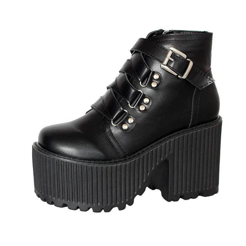 Gothic Punk Buckle Zipper Plateaustiefel für Damen
