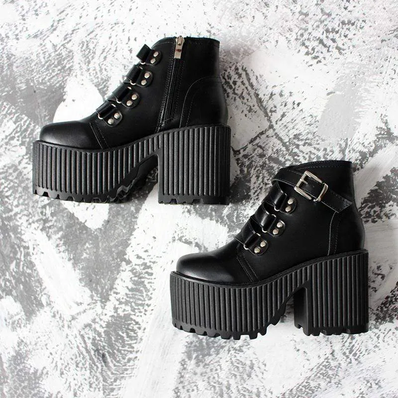 Gothic Punk Buckle Zipper Plateaustiefel für Damen