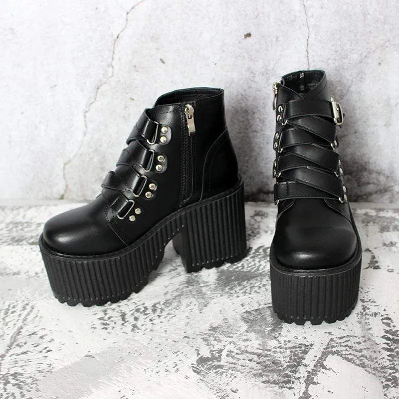 Gothic Punk Buckle Zipper Plateaustiefel für Damen