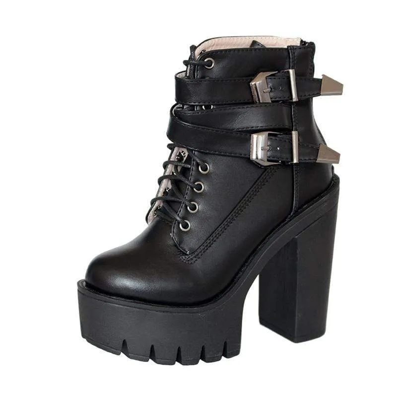 Damen Gothic Punk Schnürstiefeletten mit klobigem Absatz