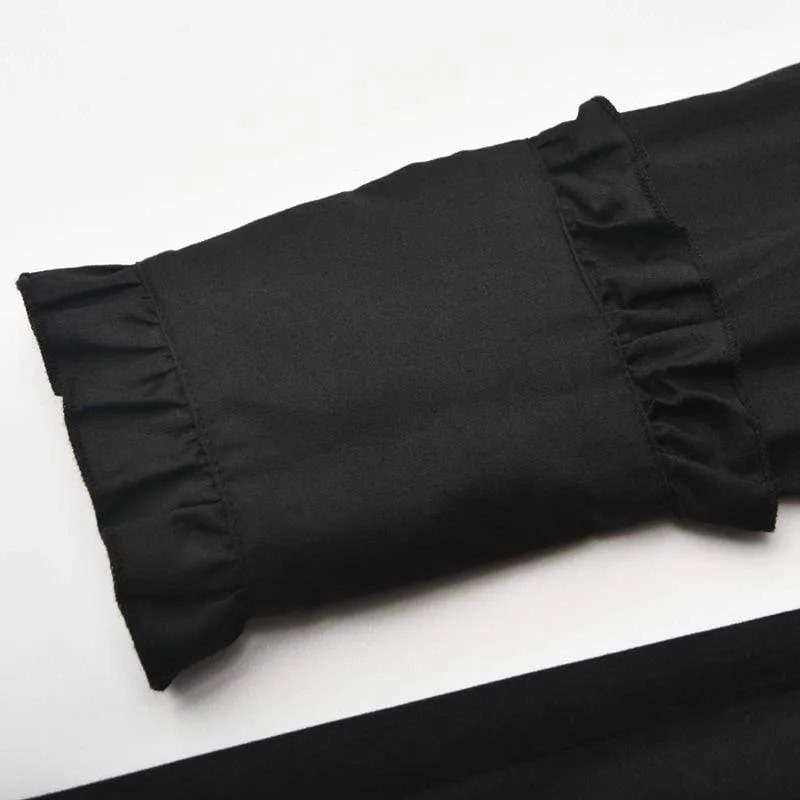 Damen Gothic Slim Fit Falbala Splice Shirt