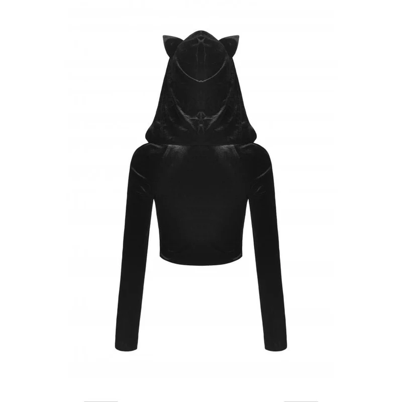 Damen Punk Unregelmäßiges Crop Top mit Reißverschluss und Katzenohren-Kapuze