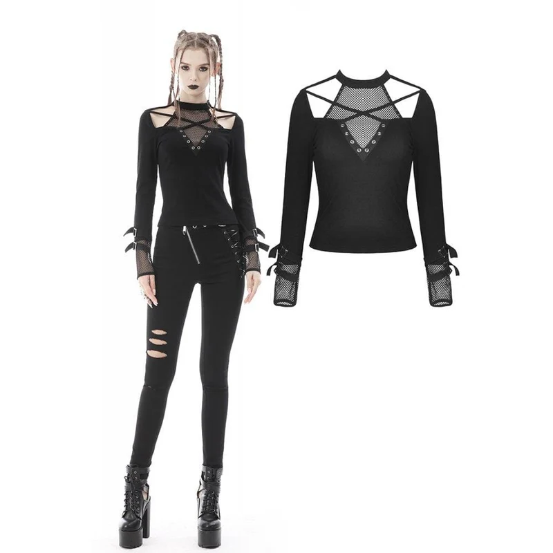 Damen Punk Cutout Mesh-T-Shirt mit Splice-Schnalle