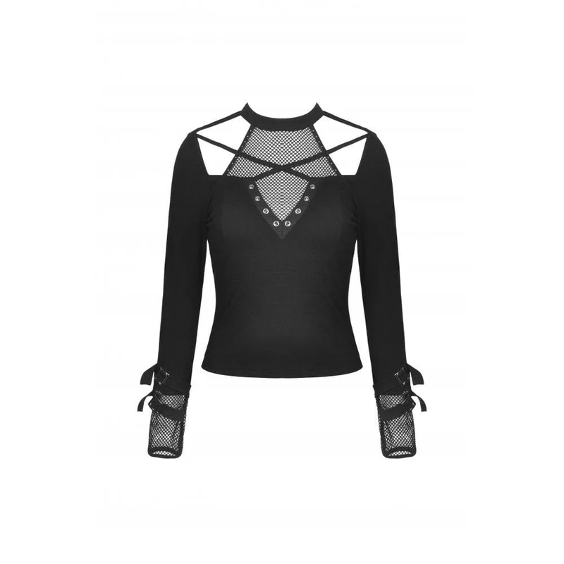 Damen Punk Cutout Mesh-T-Shirt mit Splice-Schnalle
