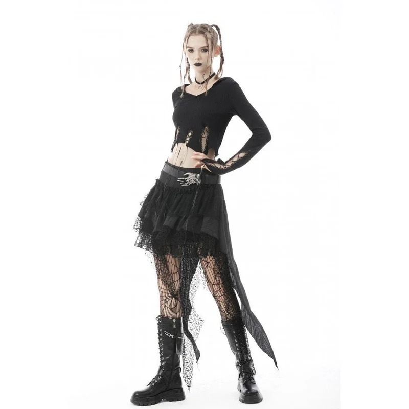 Damen Punk Unregelmäßiges Träger-Crop-Top mit Kapuze