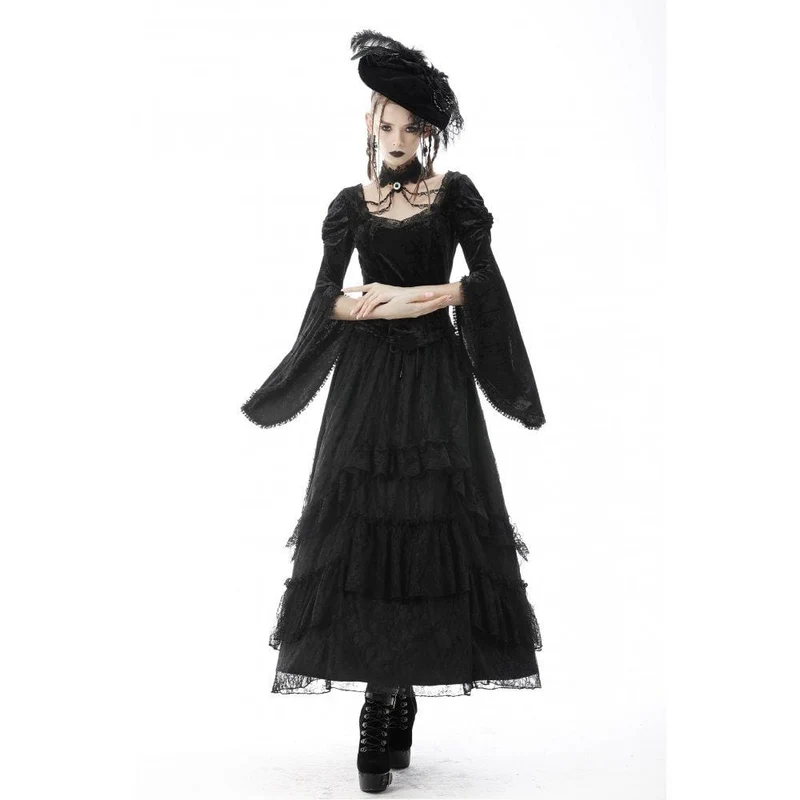 Gothic gerüschter, geschichteter langer Spitzenrock für Damen