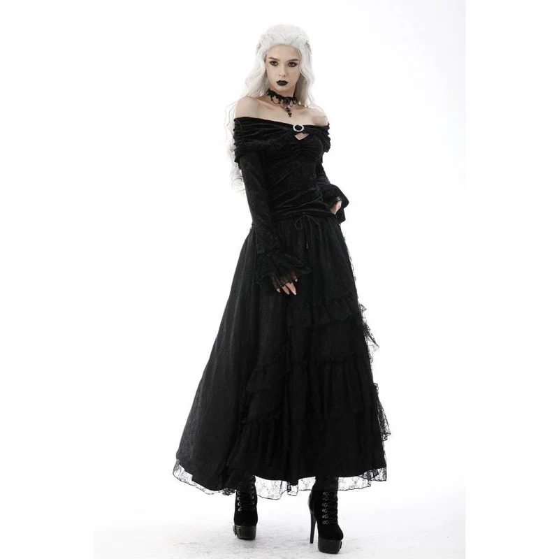Gothic gerüschter, geschichteter langer Spitzenrock für Damen