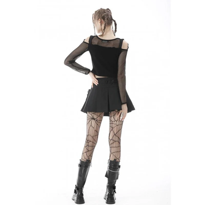 Damen Punk Plissierter Rock mit großen Taschen und Gürtel