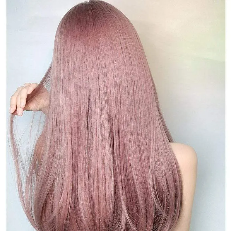 Seidenglatte glatte lange rosa Synthetikhaarperücke für Damen