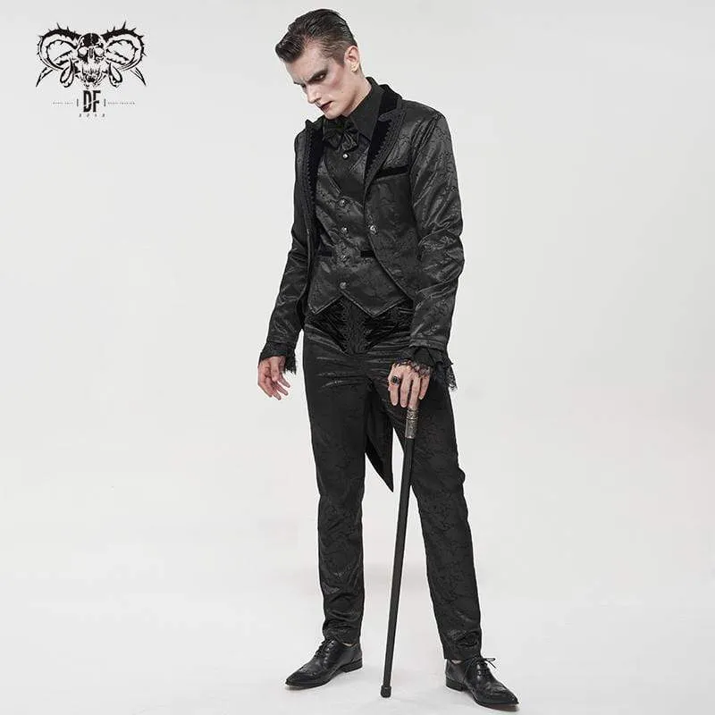 Herren Gothic Floral Schwalbenschwanzmantel Schwarz