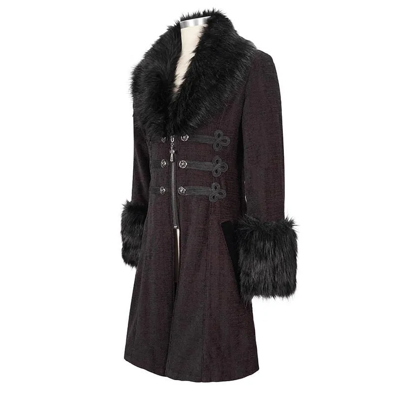 Herren Gothic Floral Zipper Roter Mantel mit abnehmbarem Kunstpelz