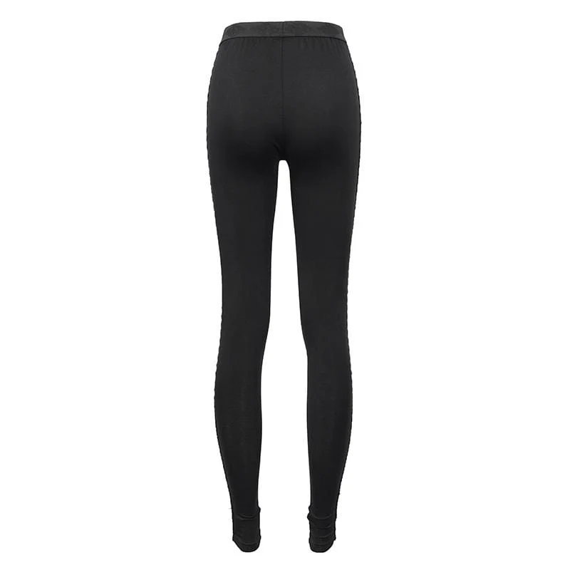 Damen Gothic Strappy Leggings mit Print Weiß
