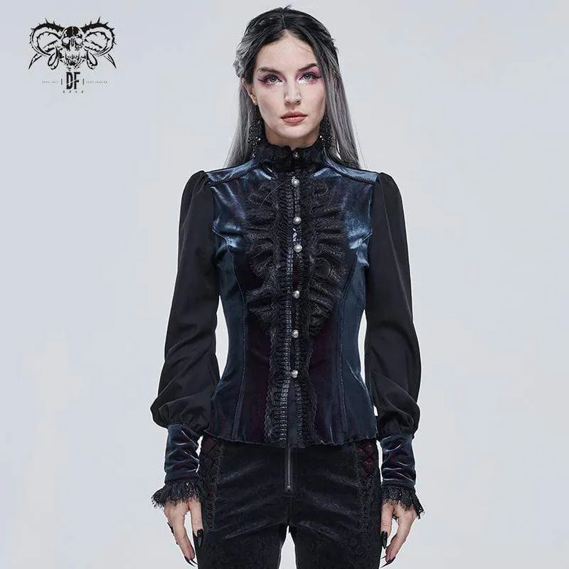 Gothic-Spitze-Spleißhemd mit Puffärmeln für Damen