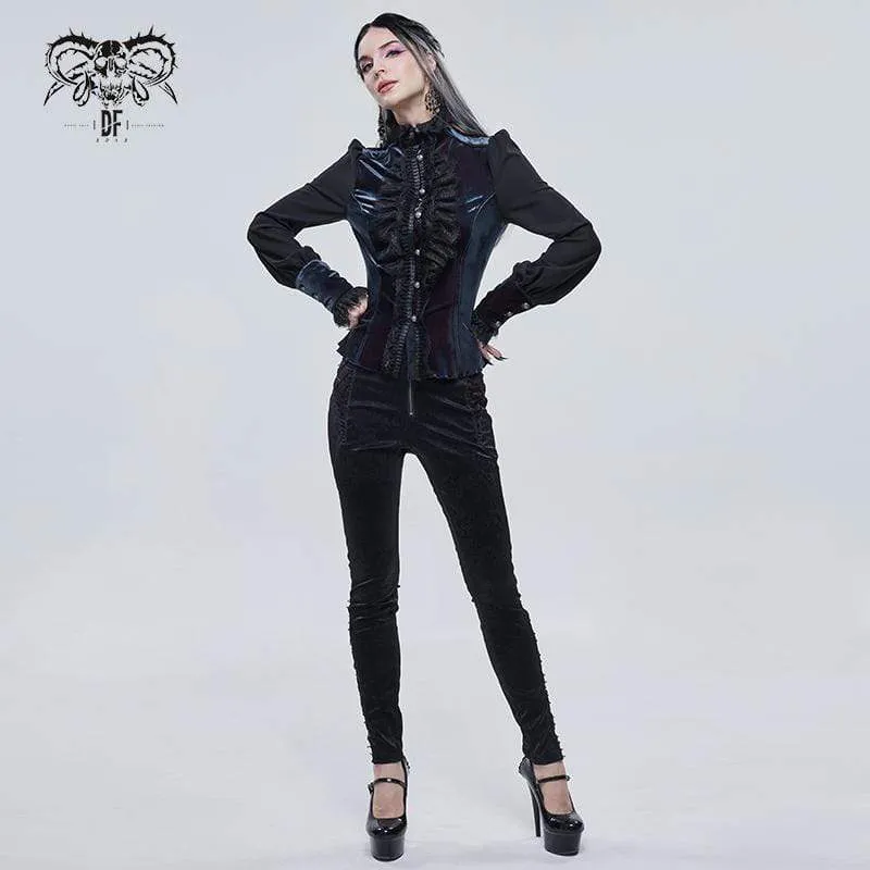 Gothic-Spitze-Spleißhemd mit Puffärmeln für Damen