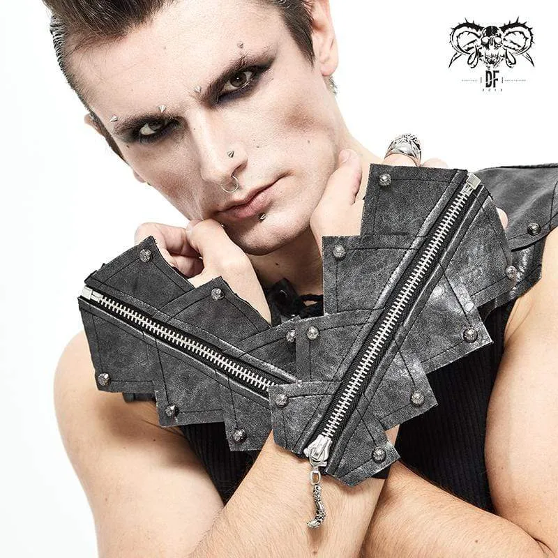 Herren Gothic Nieten Elastische Bandage Schwarze Handschuhe mit Totenkopf-Reißverschluss